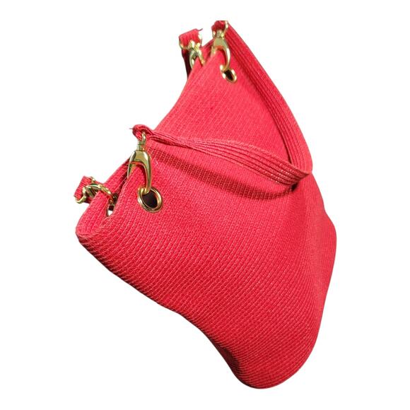 Red Woven Structured Handbag Gold Tone Hardware Top Handle Tote Studded Purse - Picture 6 of 12